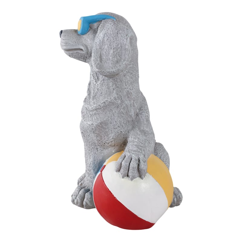 Polyresin Garden Statuary Playful Dog Sunglasses Beach Ball - 18" Gray