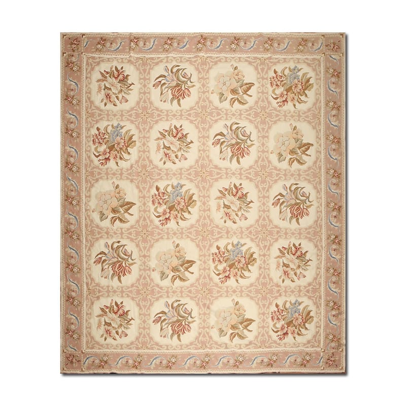 Hand Woven Beige Multi Aubusson Wool Traditional Oriental Area Rug - 9' 8'' x 11' 8''