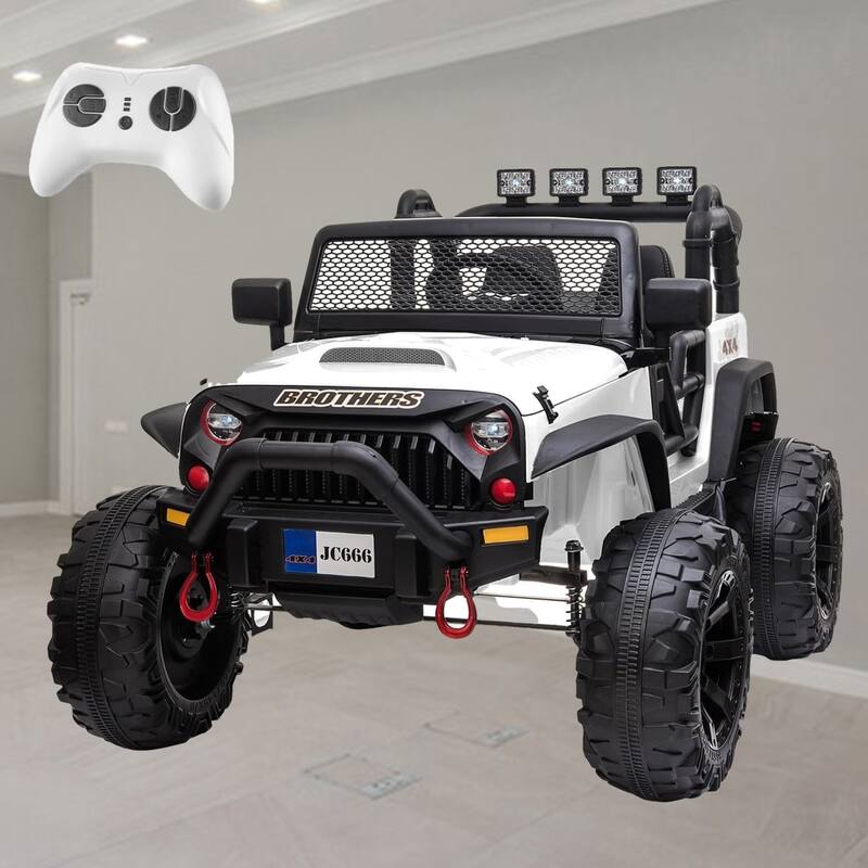 24V Kids Ride-On Truck, 2-Seater Electric Car with Remote Control, Spring Suspension, Music Player, and LED Lights