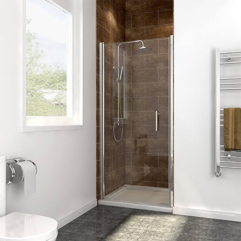 Elegant Adjustable Width Frameless Pivot Swing Shower Door with 1/4 inch Transparent Tempered by Certified Glass Door - Chrome - 29.5-31"