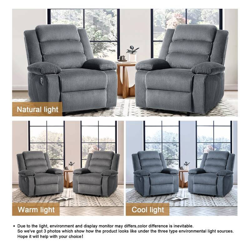 Classic Corduroy Upholstered Push Back Manual Recliner Chair(Set of 2)