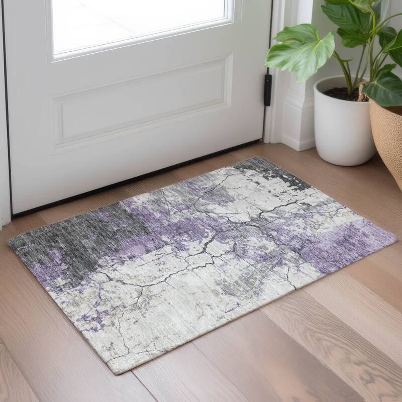 Machine Washable Indoor/ Outdoor Modern Crackle Chantille Rug