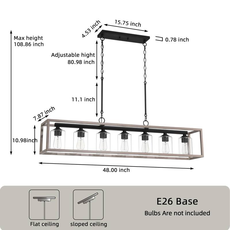 Allegray 48in Farmhouse 7-light Linear Chandelier Rectangle Kitchen Island Pendant - 48'' W x 8'' D x 11'' H