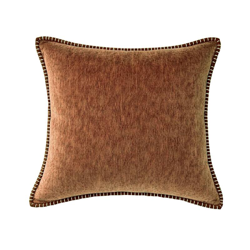 Textured Throw Pillow with Stitched Contrast Edge Set of 2 - Light Brown