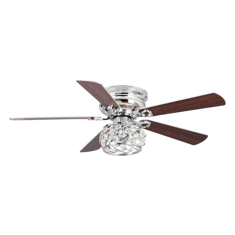48" Modern Chrome 5-blade Crystal Low Profile Ceiling Fan with Remote