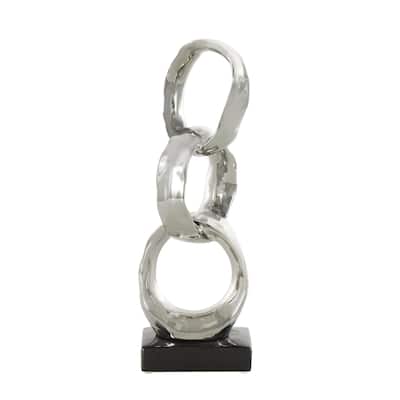 Ceramic Interlocked Ring Abstract Decorative Sculpture with Black Base - Silver or Gold