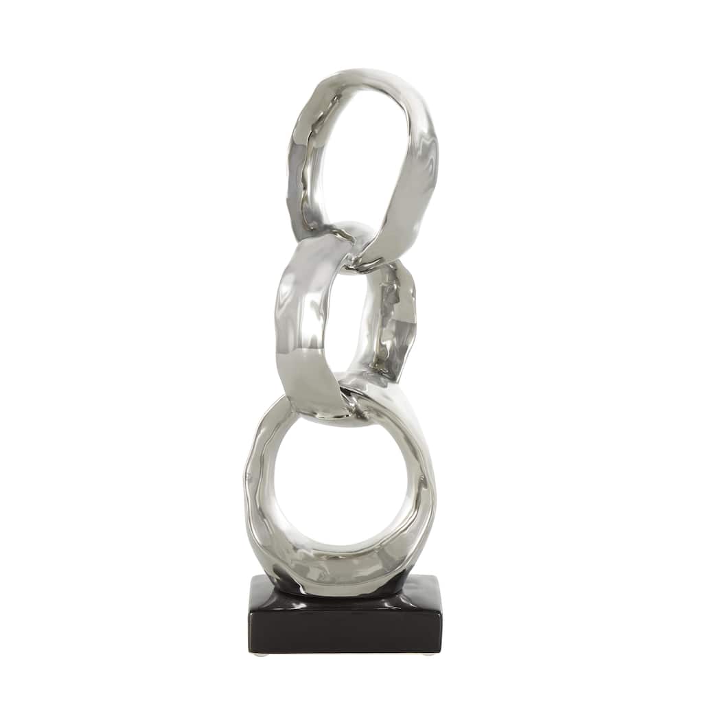Ceramic Interlocked Ring Abstract Decorative Sculpture with Black Base - Silver or Gold