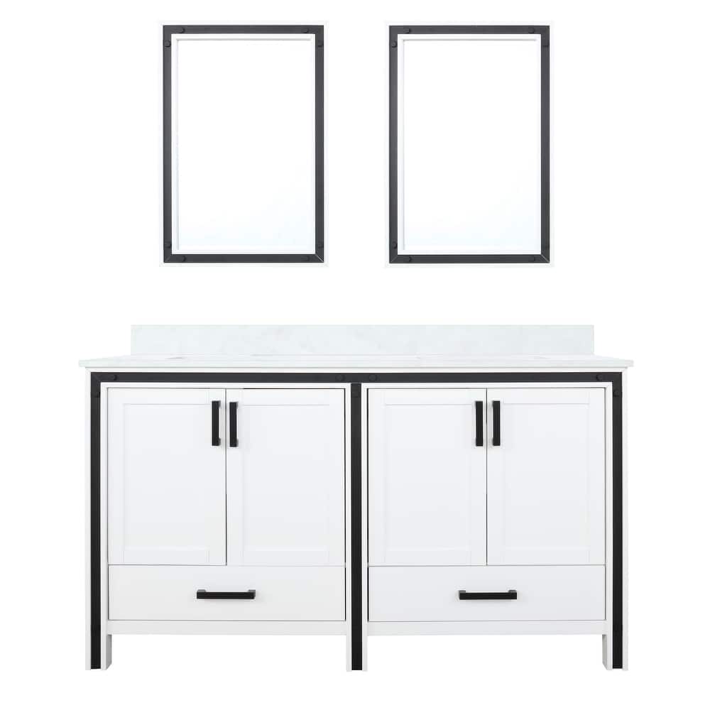 Ziva Bath Vanity, White Quartz Top and Mirrors