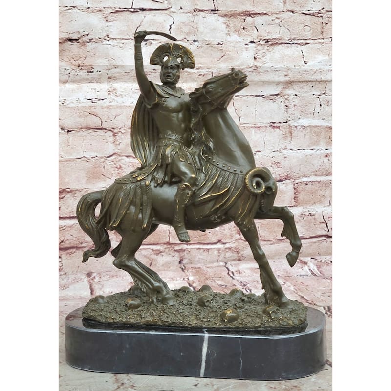Roman Cavalry Centurion Solider On Imitative Horseback - Bronze Sculpture By Kamiko