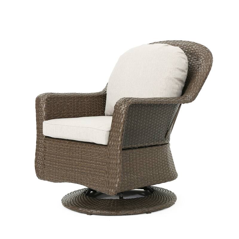 Kaia Outdoor Swivel Accent Chair Set of 2, Rattan Wicker Weave, Beige