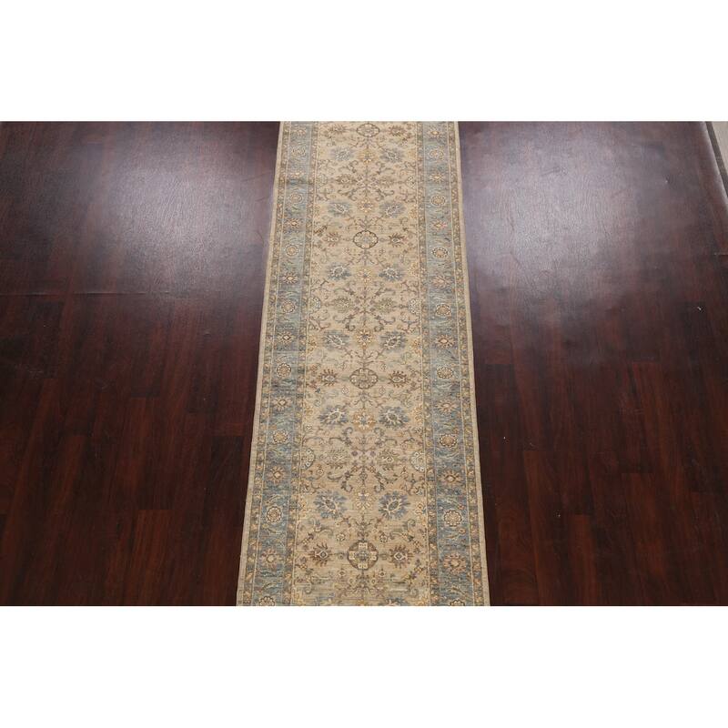 Vegetable Dye Floral Ziegler Oriental Runner Rug Hand-knotted Carpet - 2'11" x 11'4"