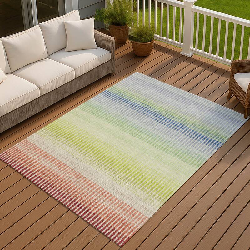 Machine Washable Indoor/ Outdoor Contemporary Stripes Chantille Rug - Paprika - 9' x 12'