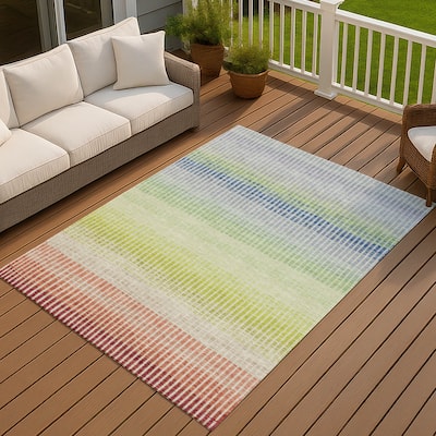 Machine Washable Indoor/ Outdoor Contemporary Stripes Chantille Rug