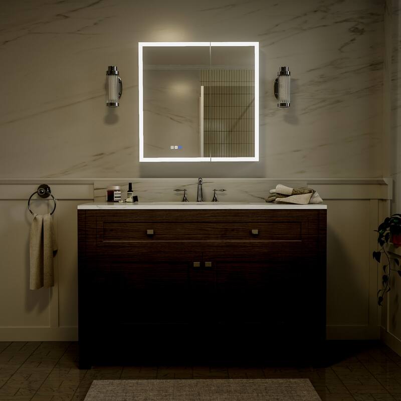 Modland 24"-30"W x 30"H LED Bathroom Medicine Cabinet with Mirror Anti-Fog,Surface or Recessed Mount