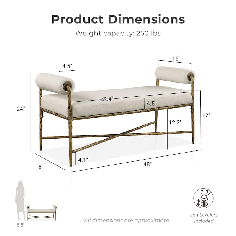 247 Shop At Home Lalia Modern 4-Piece Upholstered Hammered Metal Camelback Bedroom Set with 2 Nightstands