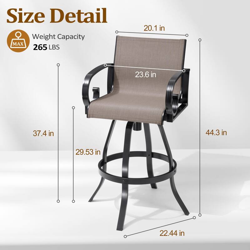 Outdoor Indoor Aluminum Patio Swivel Bar Stools Dining Chairs Sunbrella Textilene Fabric