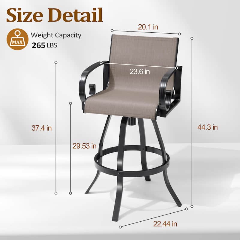 Pellebant Outdoor Aluminum Patio Swivel Bar Stools Sunbrella Textilene