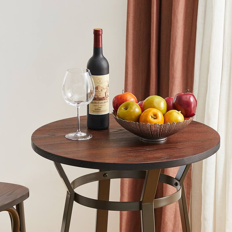 Glitzhome 41"H Rustic Steel Pub/Bar Table with Elm Wood Round Top