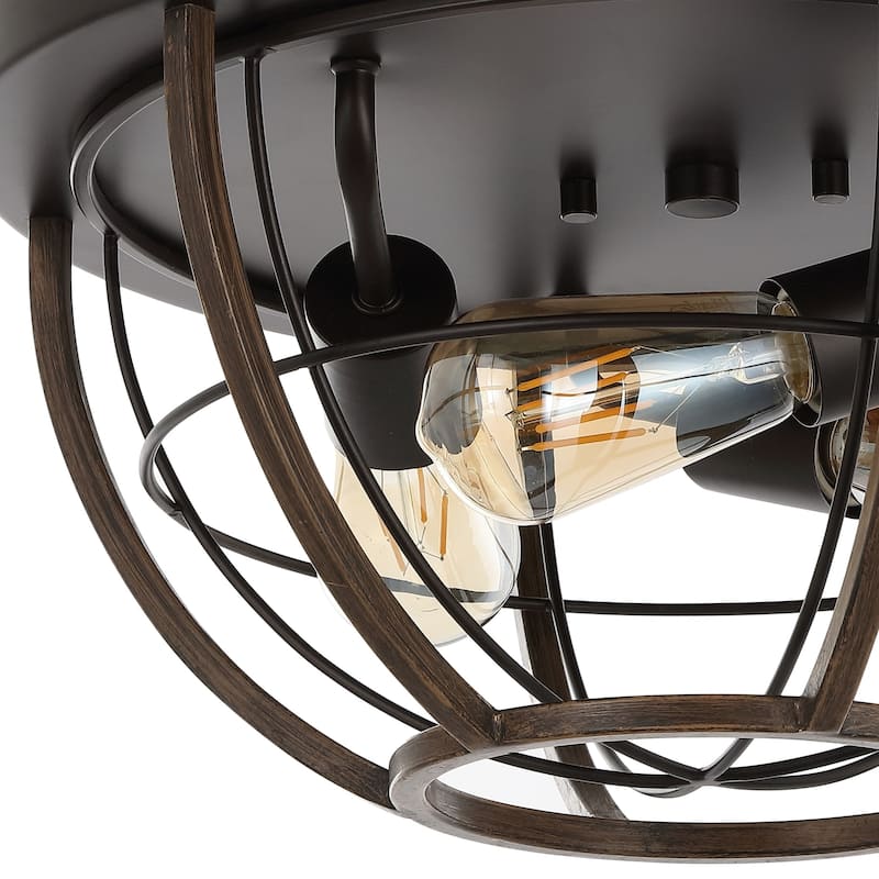 Liam 15.75" 3-Light Rustic Farmhouse Iron LED Flush Mount, Wood Finished/Oil Rubbed Bronze by JONATHAN Y - 3 Light