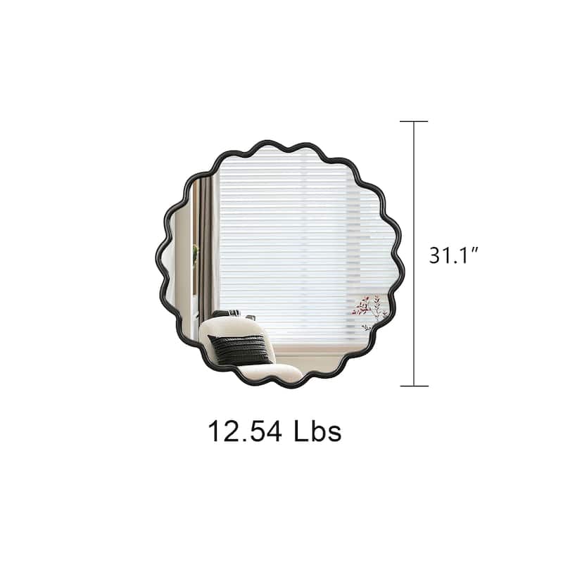 Mia Solid Wood Wavy Round Wall Mirror with HD Reflection and Artistic Frame Design by GDFStudio