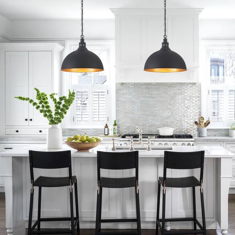 Modern Fashion Simple Black 1-Light Chandelier Height Adjustable With Metal Domed Shade