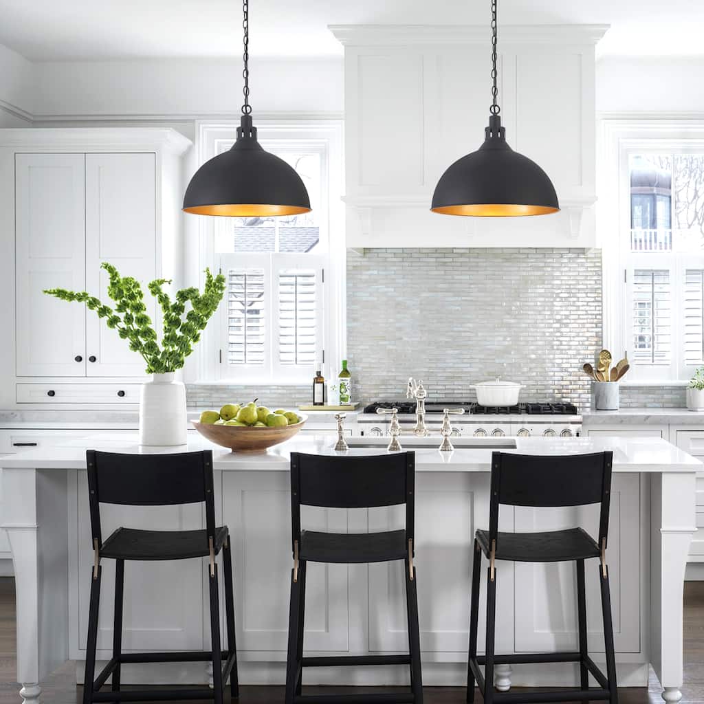 Modern Fashion Simple Black 1-Light Chandelier Height Adjustable With Metal Domed Shade