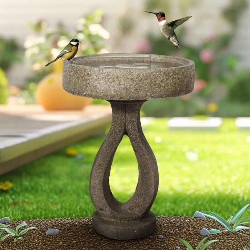 21.8" H Outdoor Concrete Bird Bath - Perfect for Adding Interest to Garden, Patio, Backyard, Porch and Deck
