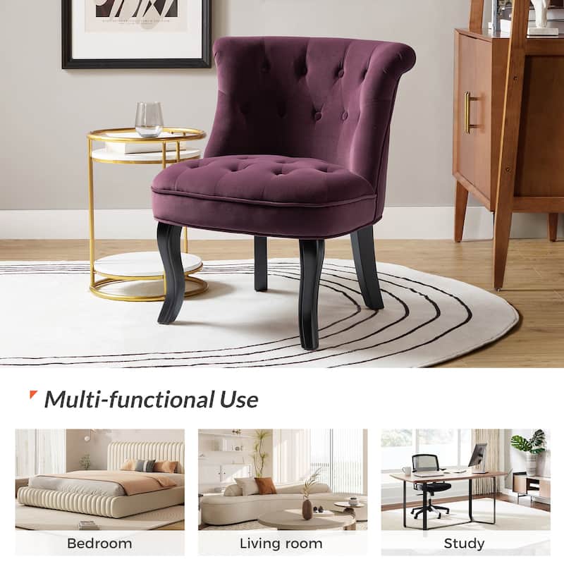 Paolino 25.1" Wide Traditional Velvet Button-tufted Back Stools with Wood Legs by HULALA HOME