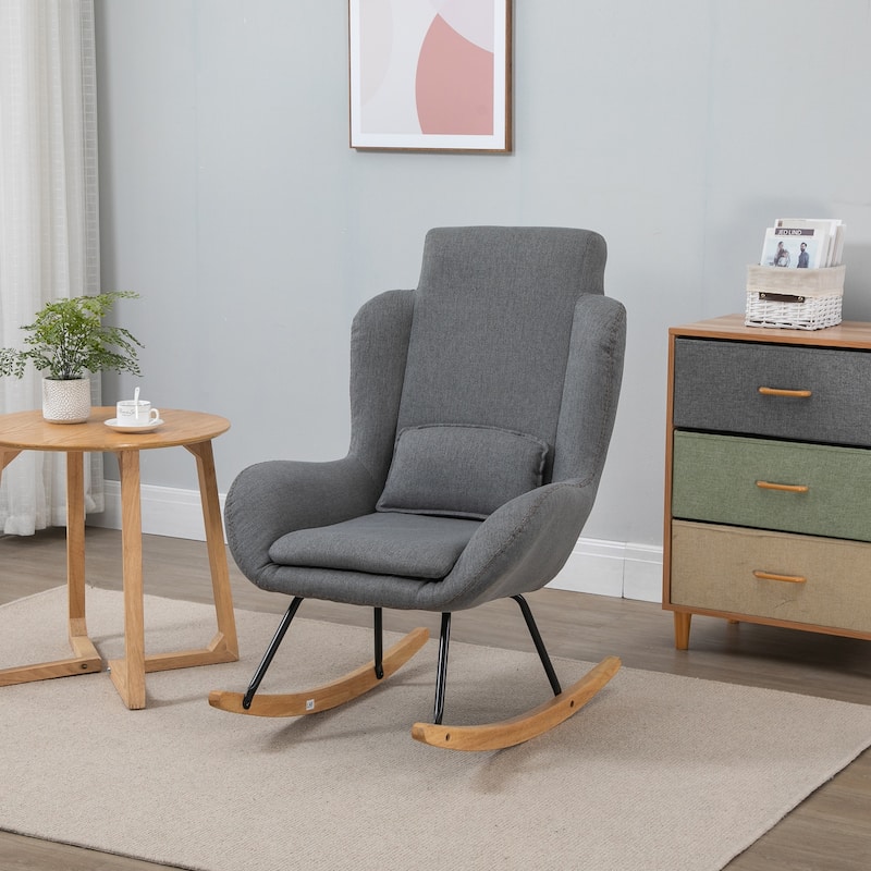 HOMCOM Modern Comfortable Relax Rocking Sofa Armchair Lounge Chair with Thick Padding Metal Frame Pillow Light Grey - Light grey