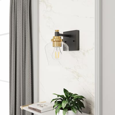 Modern 1-Light Matte Black Wall Sconce Fixture with Clear Glass Shade