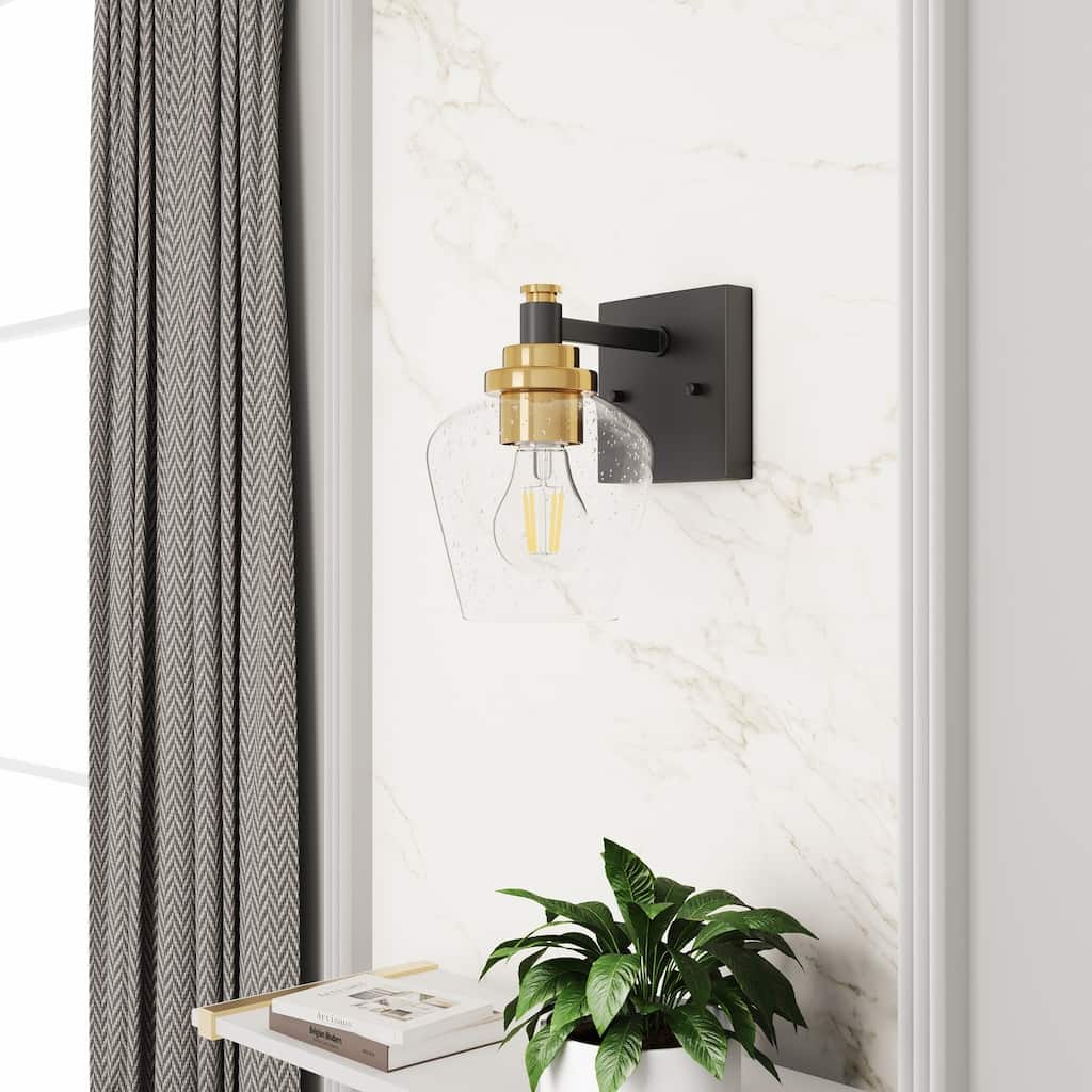 Modern 1-Light Matte Black Wall Sconce Fixture with Clear Glass Shade