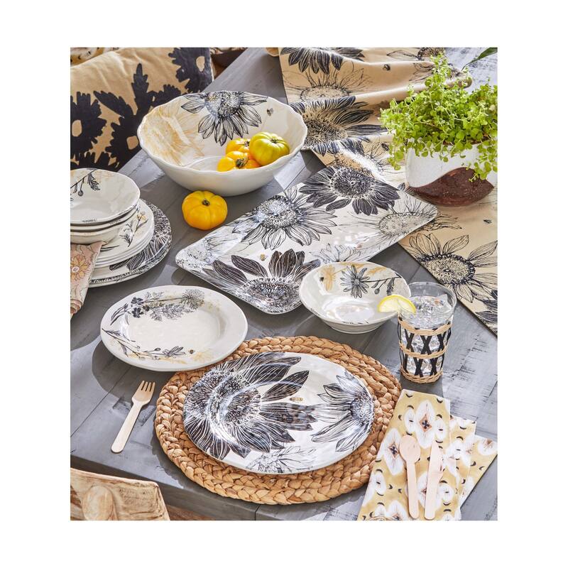 11 in. Let It Bee Flower and Vine Bamboo Melamine Plastic Dinnerware Plates Set of 4 Dishwasher Safe Indoor Outdoor Round Purple