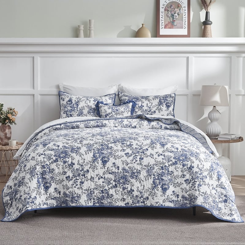 Wonderful 5-Piece Cotton Quilt Set Floral Printed Bedding Set