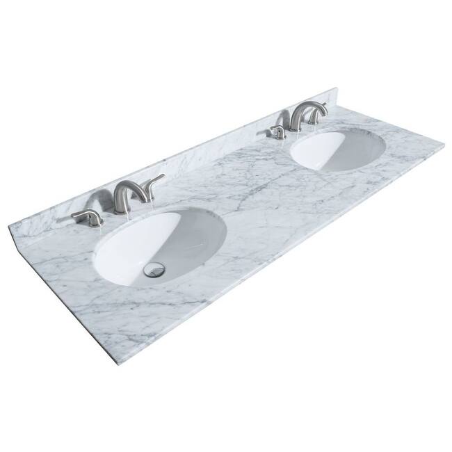 Wyndham Collection 60" Double Vanity Top with Undermount Oval Sinks - White Carrara Marble - Painted