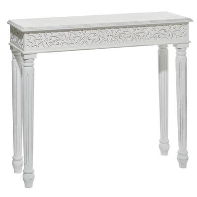 Wood Scroll Intricately Carved Slim Console Table with Turned Legs - White or Gray - Roche River Decor