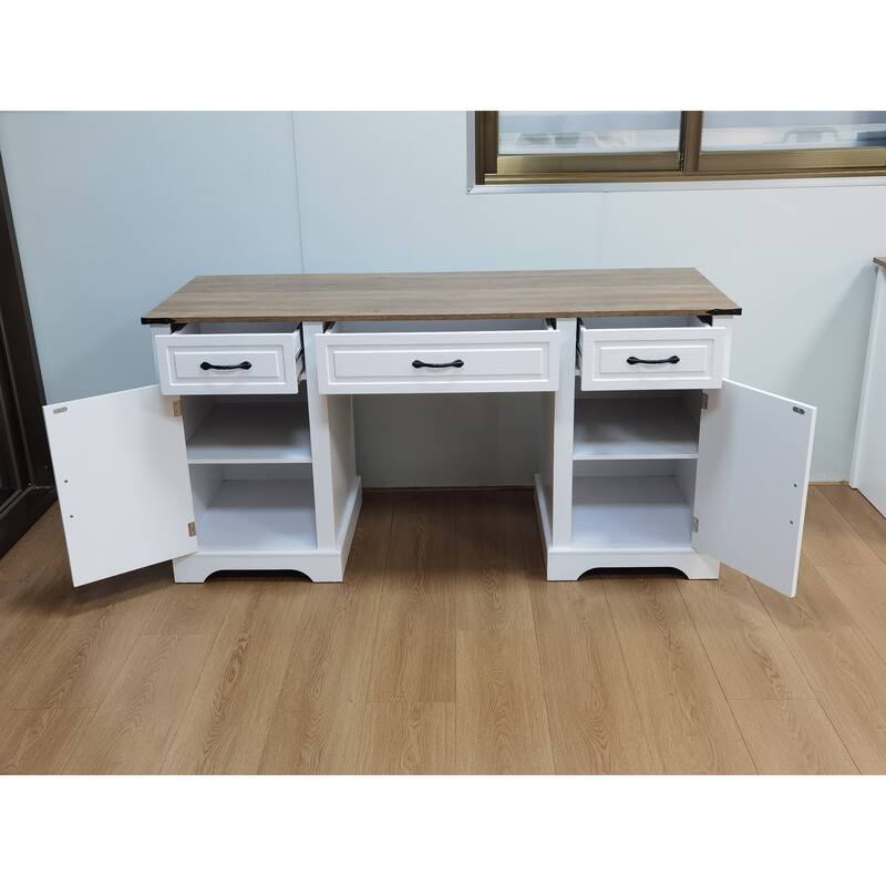60" Executive Desk with Drawers, Farmhouse Home Office Desk with Storage Cabinets, Wood Computer Writing Desks