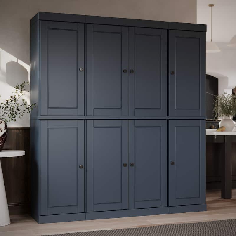 Palace Imports 100% Solid Wood Kitchen China Cabinet Pantry with Glass or Solid Wood Doors and 2-Drawer Kit - 65" x 71.5"