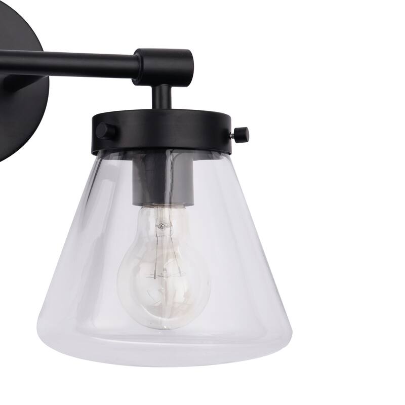 Glam Modern Farmhouse 2-Light Black Vanity Light - 15.3"L x 7.67"W x 10.1"H