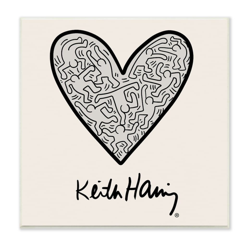 Stupell Keith Haring People Inside Heart Pattern Text Wood Wall Art - Black