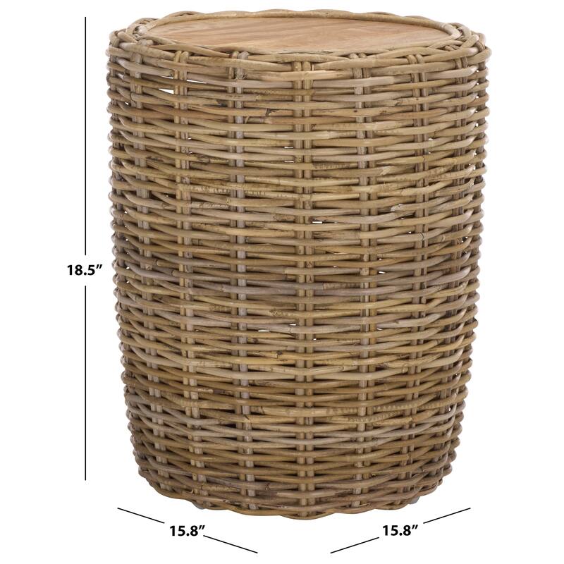 SAFAVIEH Home Shanely Wood Top Rattan Stool - 16"W x 16"D x 19"H