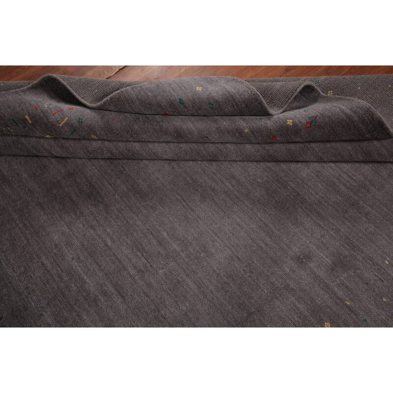Tribal Gray Gabbeh Indian Square Area Rug Silk Carpet - 7'10" X 7'10"