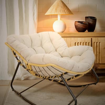 Patio Egg Rocking Chair, Rattan Wicker Lounge Chair, Modern Royal Chair for Bedroom, Living Room, Porch, Garden