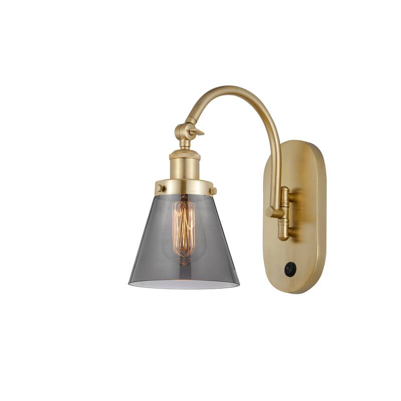 Innovations Lighting 918-1W-13-7 Cone Sconce Cone 13" Tall Wall Sconce - Satin Gold / Plated Smoke