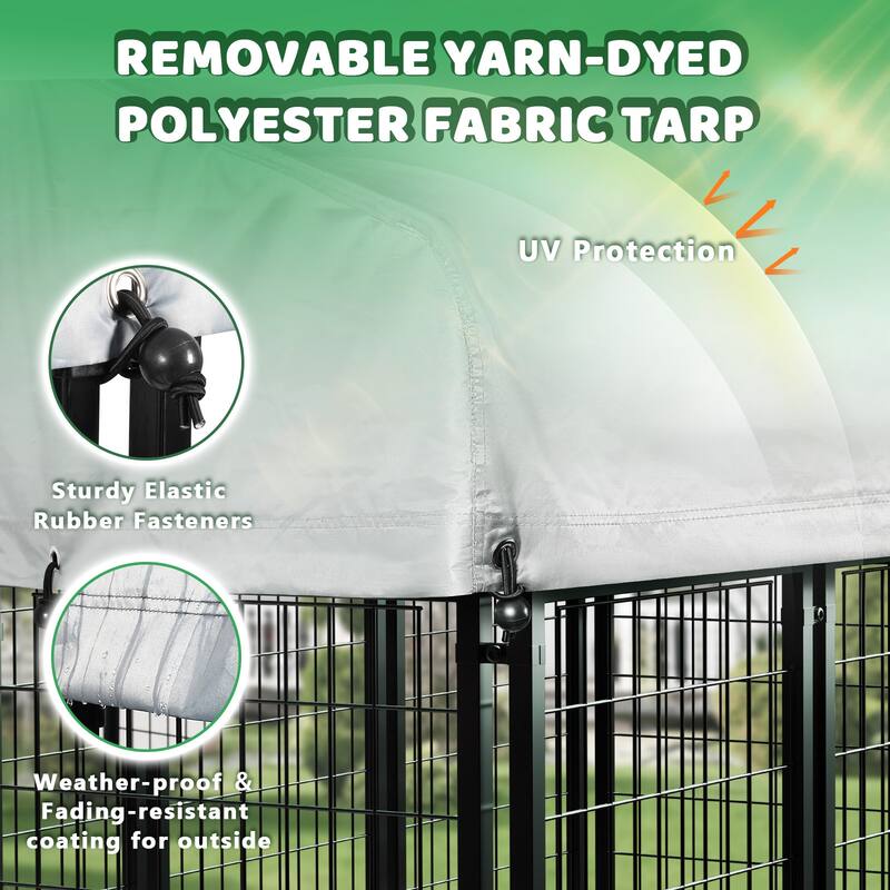 BOSSIN Large Outdoor Dog Kennel Galvanized Steel Fence with UV-Resistant Oxford Cloth Roof & Secure Lock