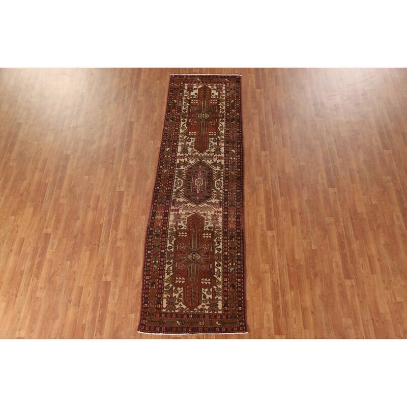 Geometric Heriz Serapi Indian Runner Rug Hand-knotted Wool Carpet - 3'1"x 10'8"