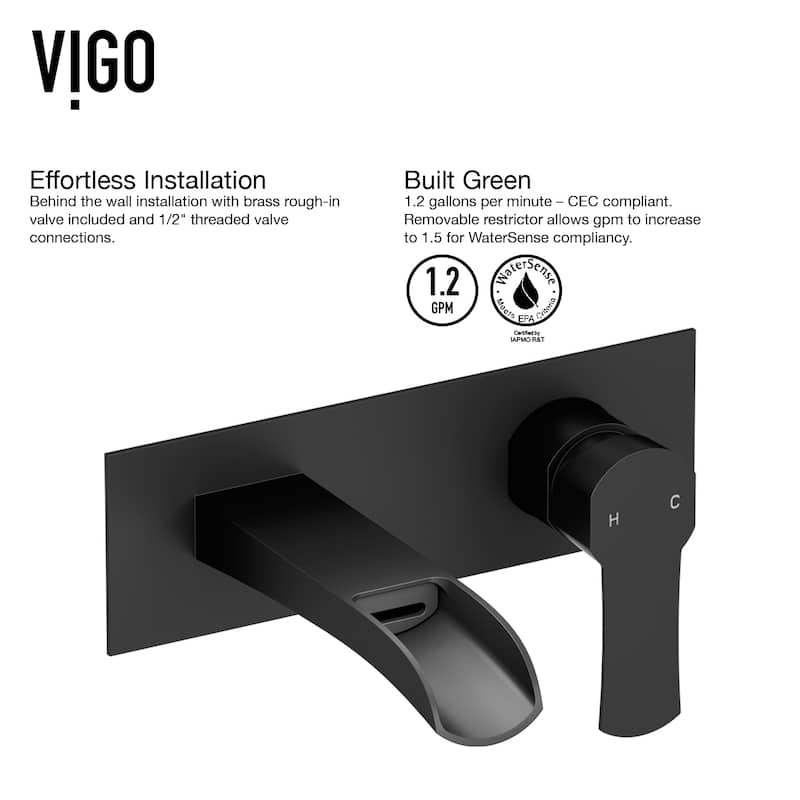 VIGO Cornelius 3" H Single Handle Wall Mount Bathroom Faucet - Matte Black