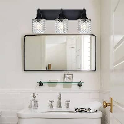 3-Light Industrial Black Wall Sconce with Hammered Glass Shades