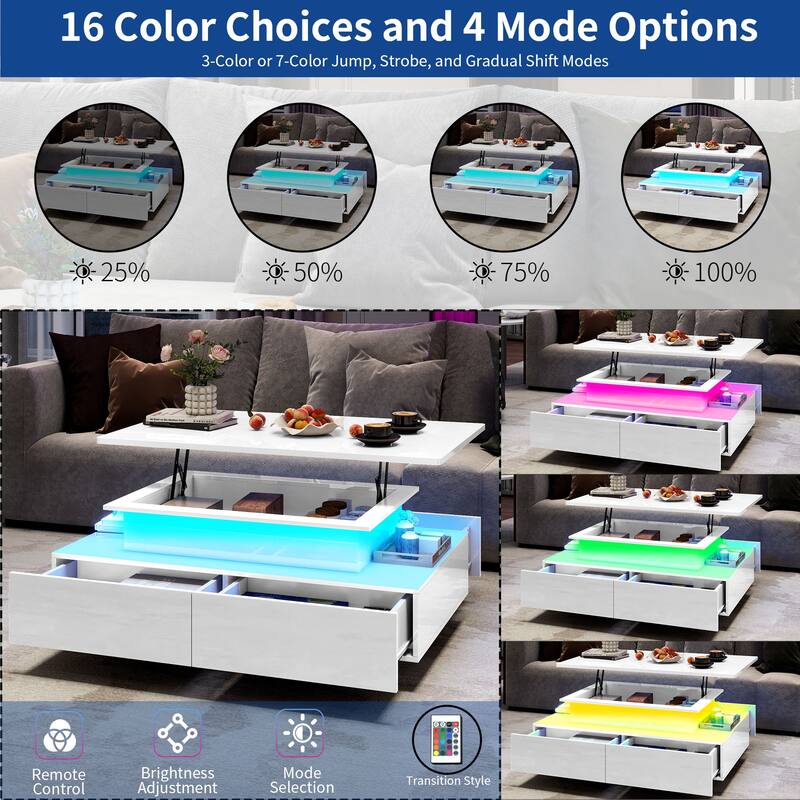 Moasis Modern Coffee Table with Storage High Glossy LED for Living Room
