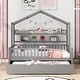 preview thumbnail 28 of 33, House Bed with Trundle Bed and Shelf, Wooden Platform Bed Frame with Full Length Guardrail and Roof