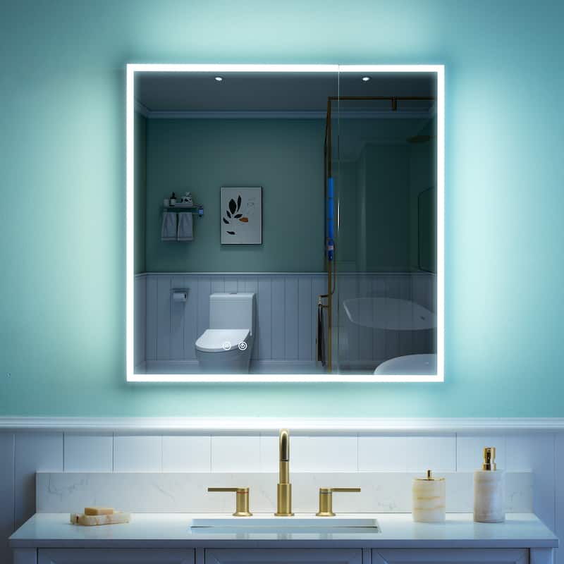 30'' H Recessed or Surface Frameless LED Mirror Cabinet With Defogger, Dimmer, Outlets & USB Ports  - 30"W X30"H,Both Side Open